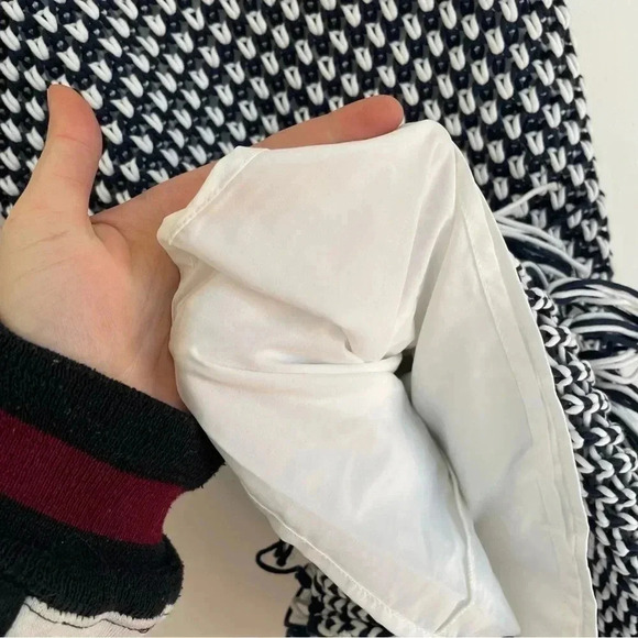 NWT Soft Surroundings Bambado Fringe Halter Tank Top Navy Blue White Knit S - Picture 8 of 13